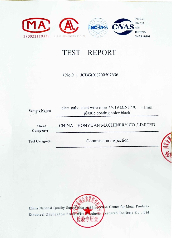 Certificate- Wire ropes
